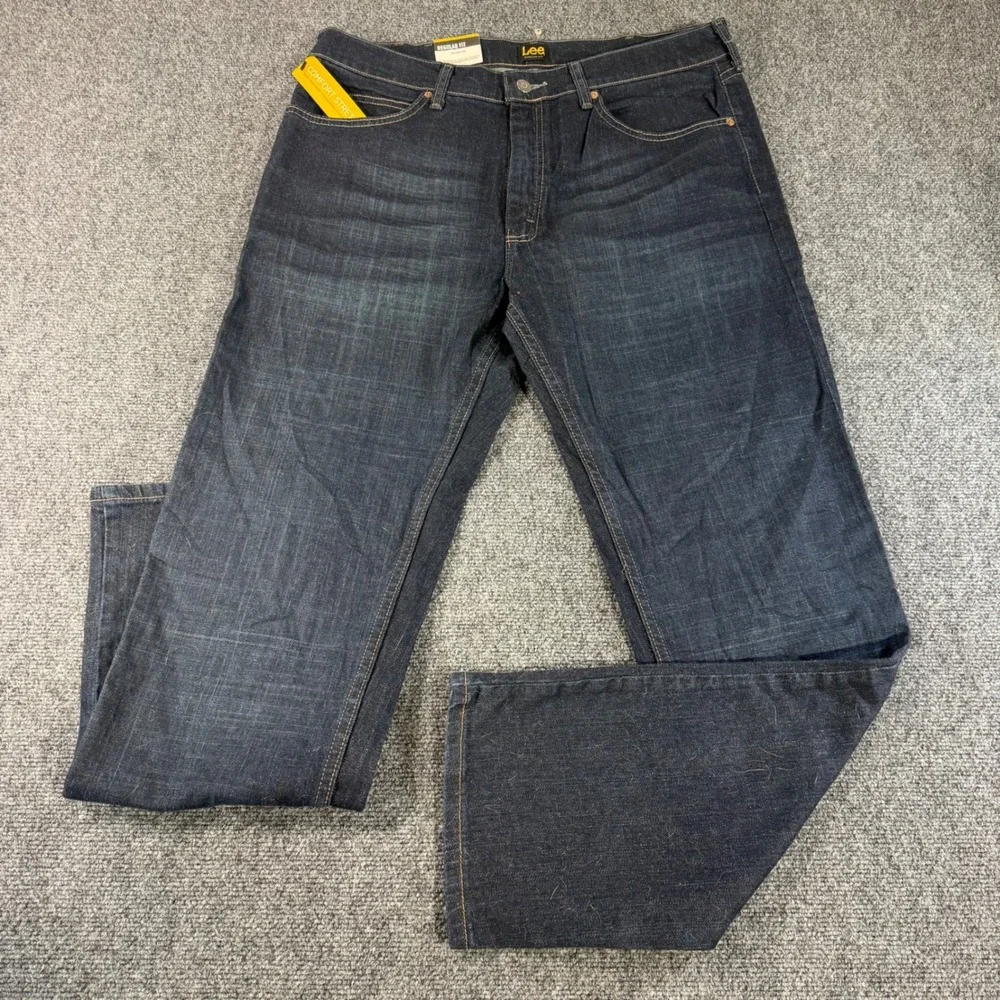 Lee Mens Regular Fit Straight Leg Jeans Dark Wash Comfort Stretch 36x32 TZS-C887
